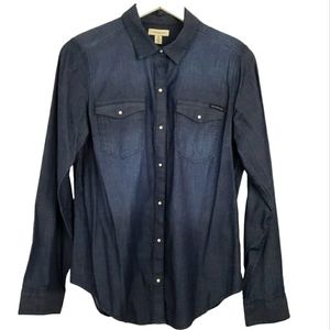 Calvin Klein Snap Front Shirt in Denim Blue Ombre Size Medium